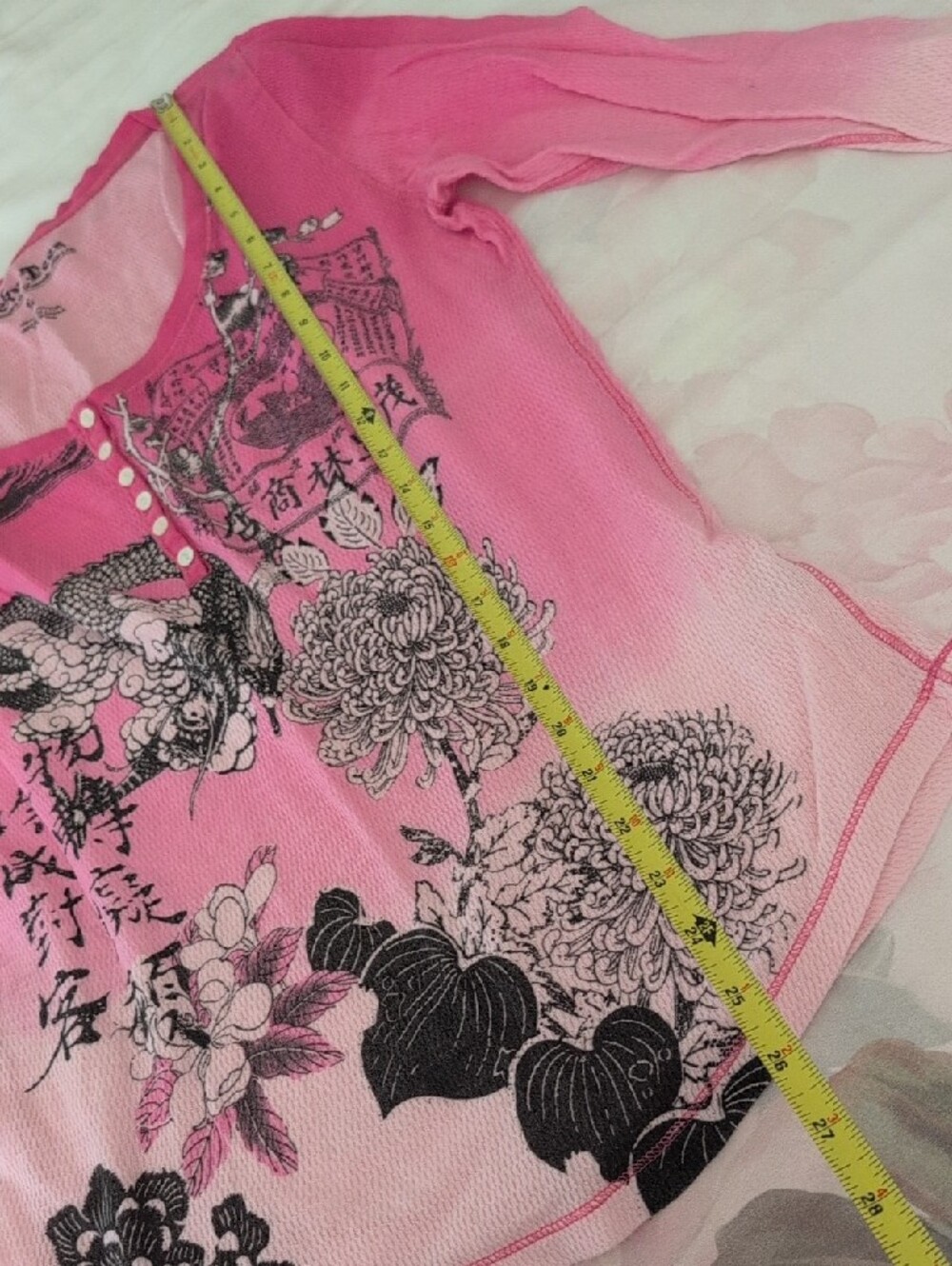 Lucky Brand Pink Ombre Floral Dragon Henley Long Sleeve Top - Picture 4 of 6